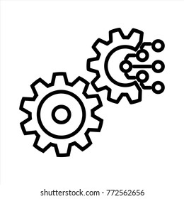 Technology Icon. Gear and Electronic. Digital Factory Symbol. Flat Line Pictogram.