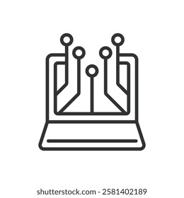 Technology icon in line design. Technology, innovation, digital, tech industry, advanced technology, IT solutions, high-tech on white background vector. Technology editable stroke icon