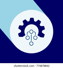 Technology Icon with long shadow. Gear and Electronic. Digital Factory Symbol.
