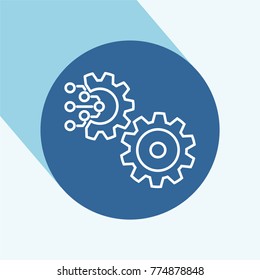 Technology Icon with long shadow. Gear and Electronic. Digital Factory Symbol.