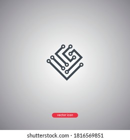 Icono de tecnología. Símbolo de microchip aislado en fondo gris. Ilustración vectorial.