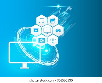 technology icon monitor blue abstract background