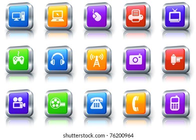 Technology Icon on Square Button with Metallic Rim Original Illustration - Powered by Shutterstock - Get 15% off with code: PIKWIZARD15