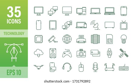 Technology icon on white background. Information technology. Digital communication. Device icon. Global network connection. Vector stock illustration.