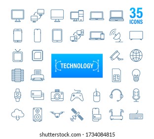 Technology icon on white background. Information technology. Digital communication. Device icon. Global network connection. Vector stock illustration.