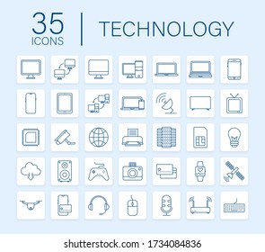 Technology icon on white background. Information technology. Digital communication. Device icon. Global network connection. Vector stock illustration.