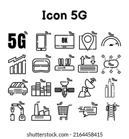 technology icon pack 5G. Internet of Things devices and symbols. 5G technology big data communication. Black thin line icon. Vector illustration isolated on white background.