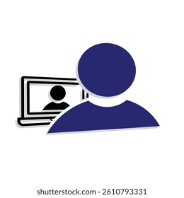 technology icon. people and laptops. utilization of artificial intelligence-based software technology in the form of online meetings. Mixed design style