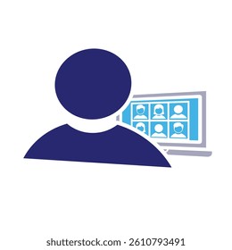 technology icon. people and laptops. utilization of artificial intelligence-based software technology in the form of online meetings. Solid design style