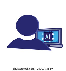 technology icon. people and laptops. utilization of artificial intelligence-based software technology in the form of online meetings. 3d design style with color