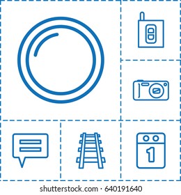 Technology icon. set of 6 technology outline icons such as railway, camera, camera lense, intercom, 1st day calendar