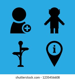 technology icon set about streetlight, cosmonaut, add friend and information pin vector set