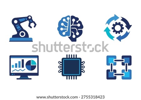 Technology Icon Set AI Robot Chip Data Analytics Modern Flat Illustration