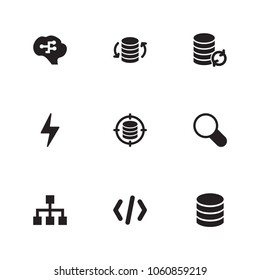 Technology icon set and big data flow with big data recognition, structure and energy. Artificial intelligence related technology icon vector items for web UI logo design.