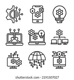 Technologie-Symbol auf schwarzem Umriss-Vektorgrafik