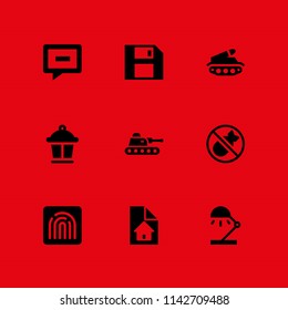 technology icon set. bomb, chat and desk lamp vector icon for graphic design and web