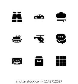 technology icon set. car, binoculars and wind vector icon for graphic design and web