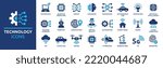 Technology icon set. Containing 5g, ai, robotics, iot, biometric, geolocation, cloud computing and automation icon. Solid icon collection.