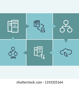 Technology icon set and data center with cloud storage, server/client and hosting. Data transfer related technology icon vector for web UI logo design.