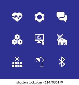 technology icon set. desk lamp, windmill and honeycomb vector icon for graphic design and web