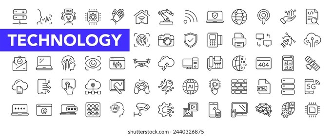 Technology icon set with editable stroke. Information technology thin line icon collection. Vector illustration