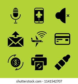 technology icon set. With email, airplane and microphone  vector icons for graphic design and web