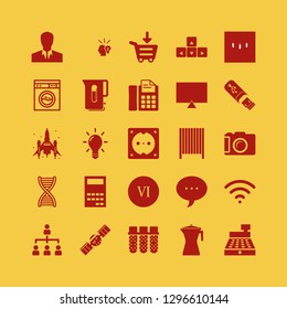 technology icon set with flash drive, chatting and tv sign vector illustration