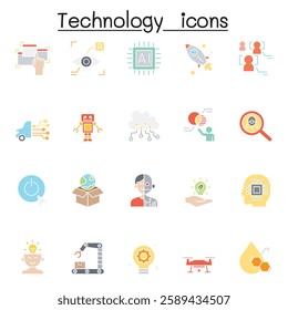 Technology icon set in flat color style