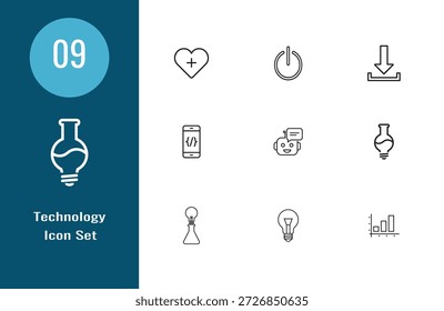 Conjunto de iconos de Tecnología con corazón, poder, Descarga