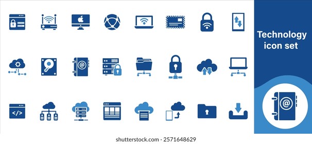 Technology icon set, illustration, technology, vector, icon, sign, symbol, set, isolated, concept, internet, system, security, online, control, white, computer, information and more