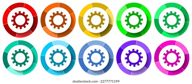 Conjunto de iconos de tecnología, ilustración vectorial de diseño plano de la industria en 10 colores para aplicaciones móviles y diseño web
