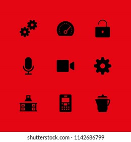 technology icon set. kettle, open padlock and cellphone vector icon for graphic design and web