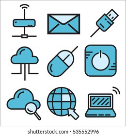 Technology icon set, line design for business