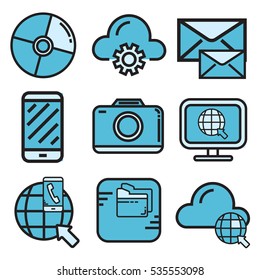 Technology icon set, line design for business