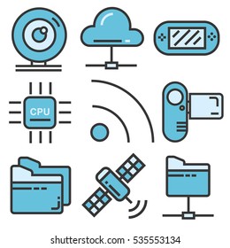 Technology icon set, line design for business