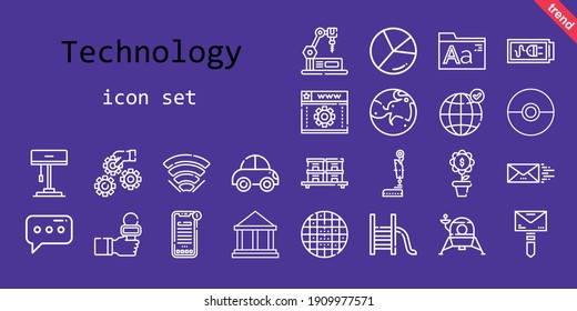 technology icon set. line icon style. technology related icons such as news, settings, wifi, mail, mars, news reporter, lamp, message, battery, lander, earth grid, pokeball, museum, fonts