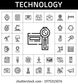 technology icon set. line icon style. technology related icons such as antenna, server, hologram, customer service, camcorder, periodic table, mailing, photo camera, network