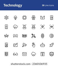 Technology Icon Set with line style. Pixel perfect icons based on 48 x 48 px grids.