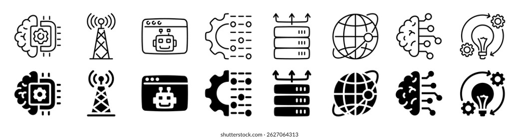 Technology icon set. Linear and silhouette style.