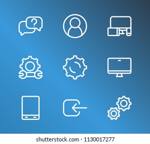 Technology icon set and log in with android tablet, repair, devices. Gear related technology icon vector for web UI logo design.