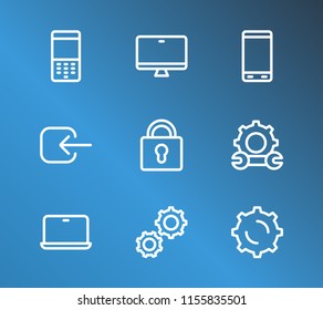 Technology icon set and log in with repair, lock and monitor. Entrance related technology icon vector for web UI logo design.