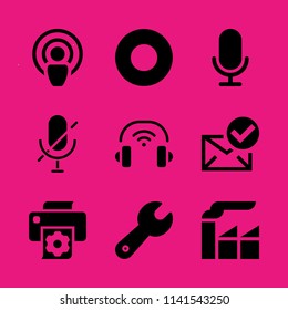 technology icon set. With mic, factory and microphone  vector icons for graphic design and web
