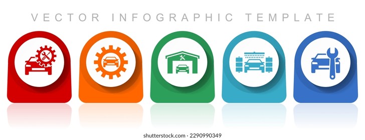 Technology icon set, miscellaneous icons such as workshop, car, service and carwash for webdesign and mobile applications, flat design infographic vector template in eps 10