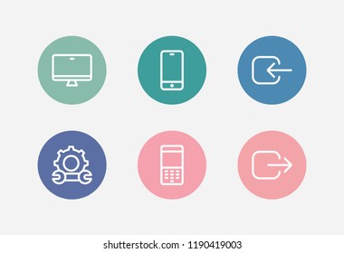 Technology icon set and old phone with log in, repair and monitor. Cellphone related technology icon vector for web UI logo design.