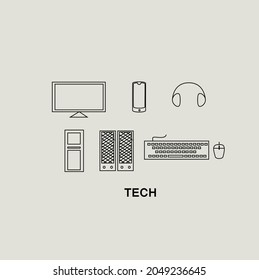 Conjunto de iconos de tecnología, estilo de esquema