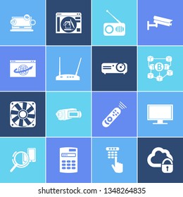 Technology icon set and radio with remote control, web browser and find my phone. Searching related technology icon vector for web UI logo design.