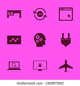 technology icon set with recycle hours, plane and browser vector illustration