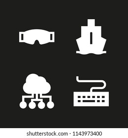 technology icon set with ship, cloud computing and goggles vector icons for web and graphic design