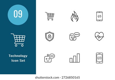 Conjunto de iconos de Tecnología con Carrito de compras