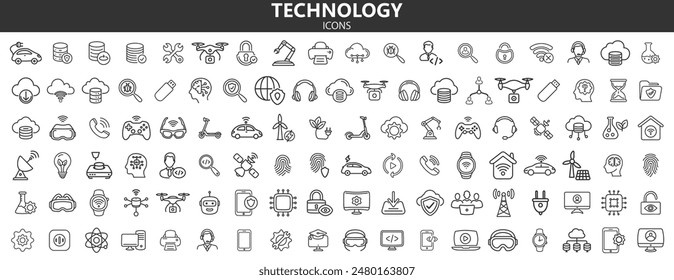 Technology icon set. Solid icon collection.